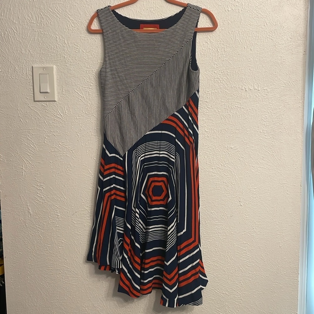 Anthropologie Maeve Cameron Blue/Orange/White Asymmetrical Dress Size S - Picture 2 of 5